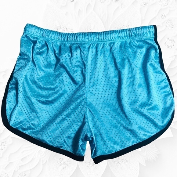 Turquoise Blue Sports Netted Shorts with Black Print - Picture 4 of 4